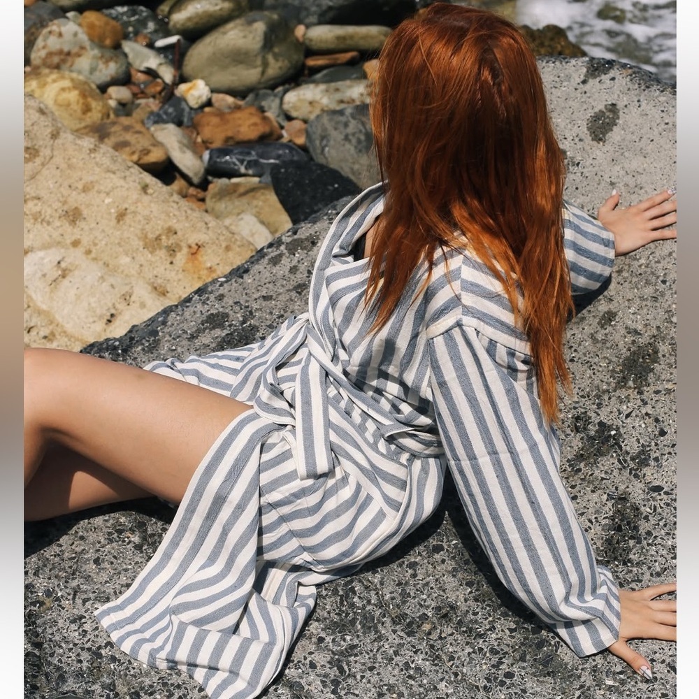 EASTERN WOVEN Girit blue striped turkish robe